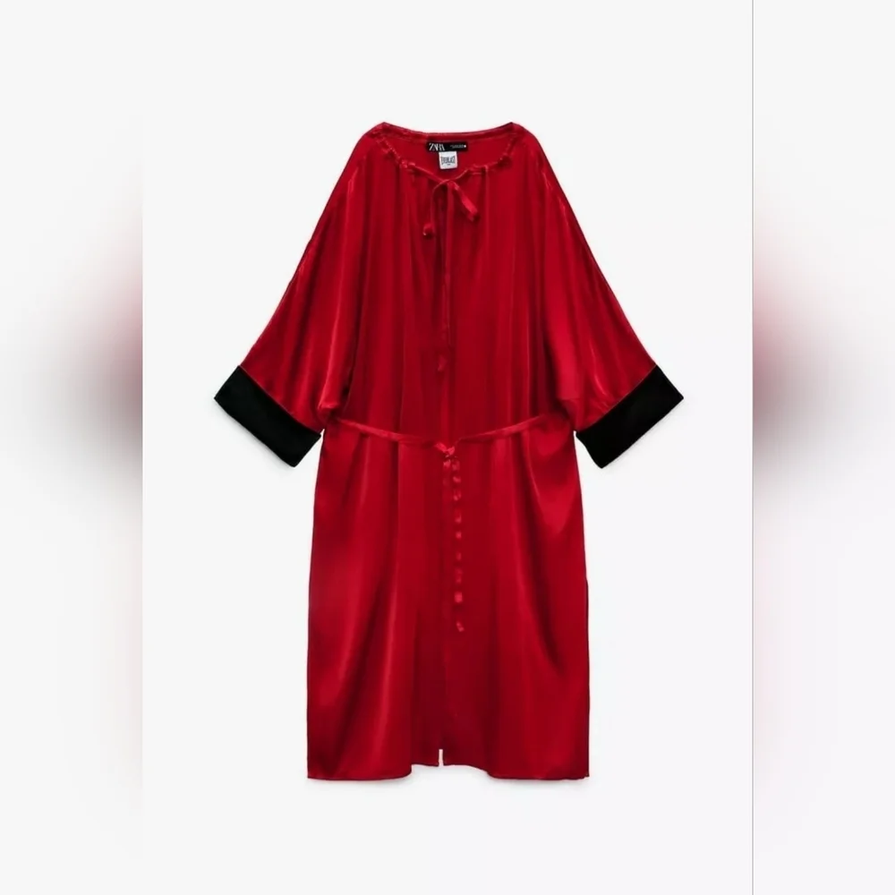 ZARA EVERLAST Satin RED BLACK ROBE SPORT Relax Size L - Picture 2 of 9